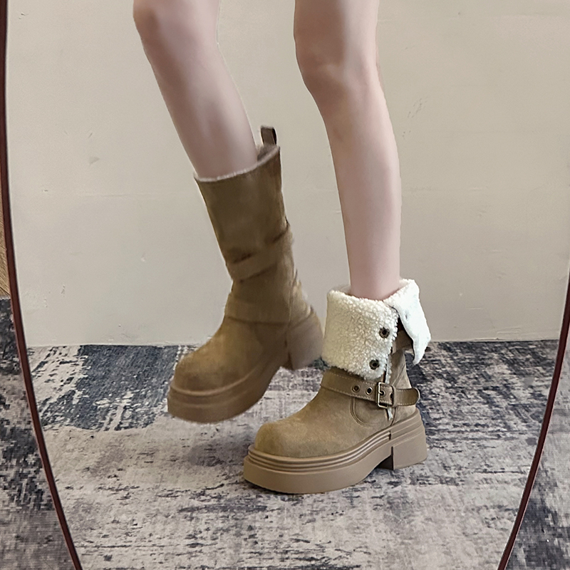 复古马丁靴百搭厚底2025新款秋冬中筒靴美拉德瘦瘦靴加绒短靴两穿