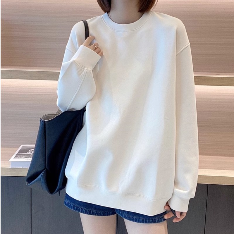 重磅棉卫衣女2025新款爆款宽松圆领显瘦百搭上衣长袖纯色打底衫潮