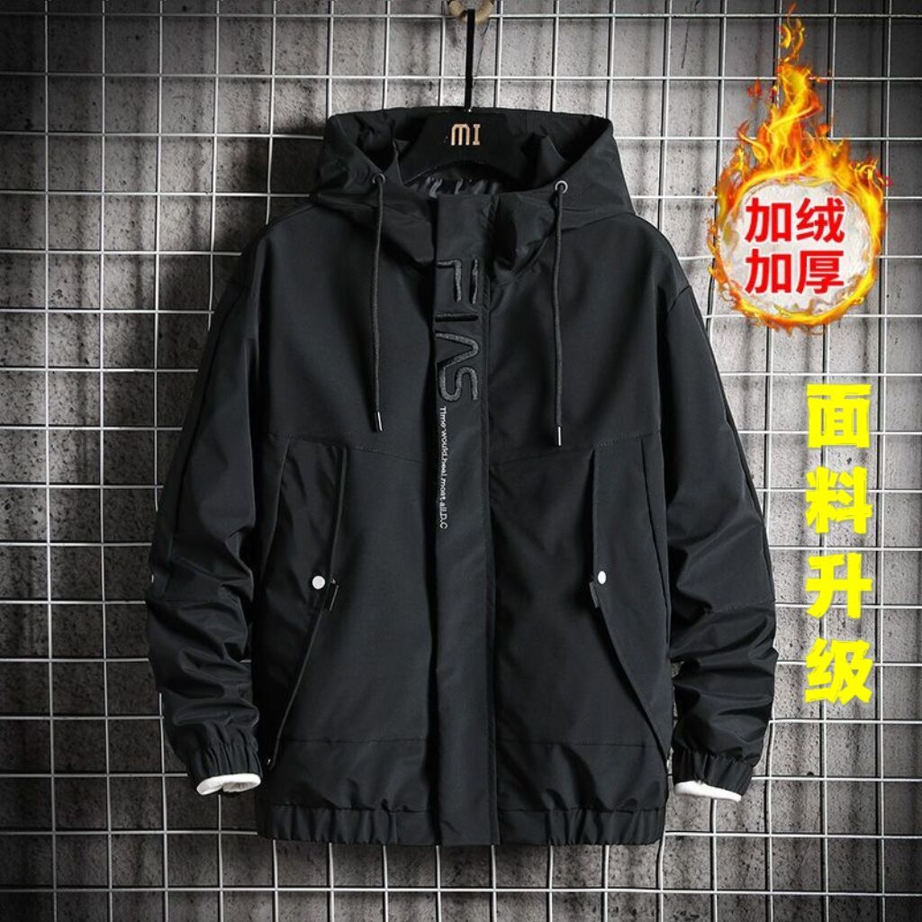 冲锋衣男士外套秋冬款加绒加厚潮牌男学生休闲工装夹克男款上衣服