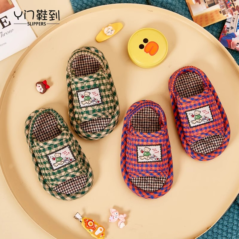 母子新款纯棉布鞋小孩1-5岁居家室内防滑静音软底布拖鞋家居拖鞋