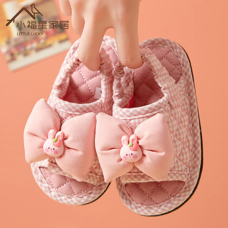 棉拖可爱纯棉布艺儿童拖鞋女宝1-2-3岁静音布拖鞋家居居家拖鞋