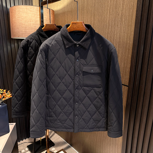 【菱格休闲 老钱棉服】24冬季新款男士简约百搭纯色翻领棉衣外套