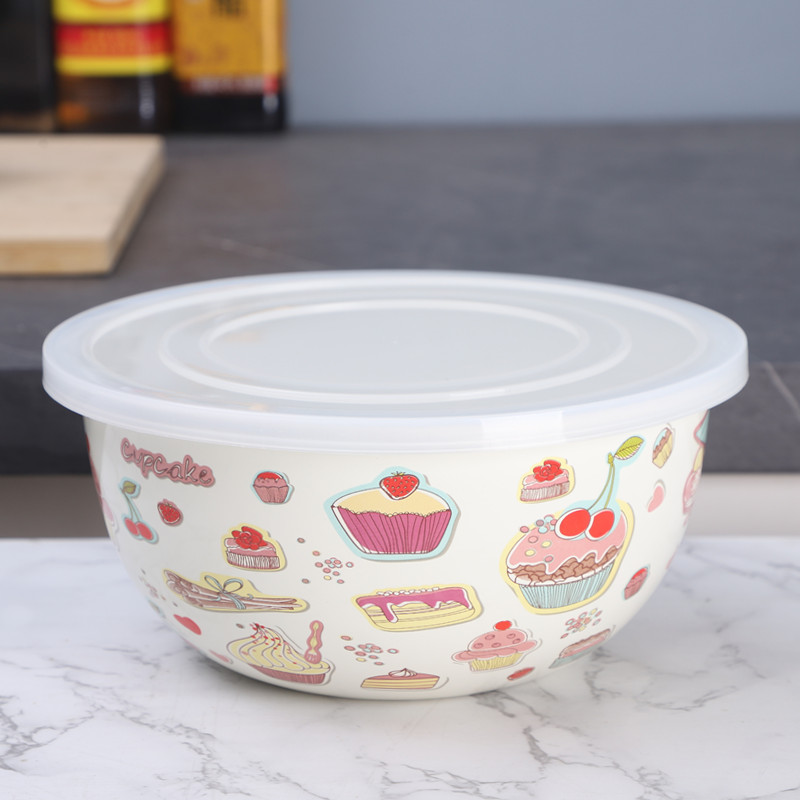 欧丽家搪瓷加高加厚珐琅搪瓷保鲜碗碗带盖珐琅搪瓷冷藏密封碗保