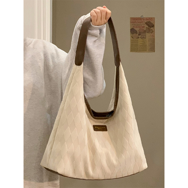 2025新款大容量潮帆布菱格单肩包学生简约通勤托特包腋下包