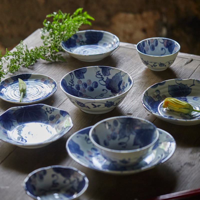 有谷窑山萄葡日本进口釉下彩陶瓷家用米饭碗面碗菜盘饭碗碟钵面碗