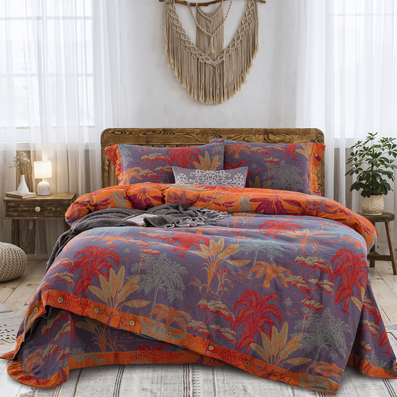 【奇幻丛林-多色】全棉色织提花A类双层纱四件套温暖居家柔软亲肤