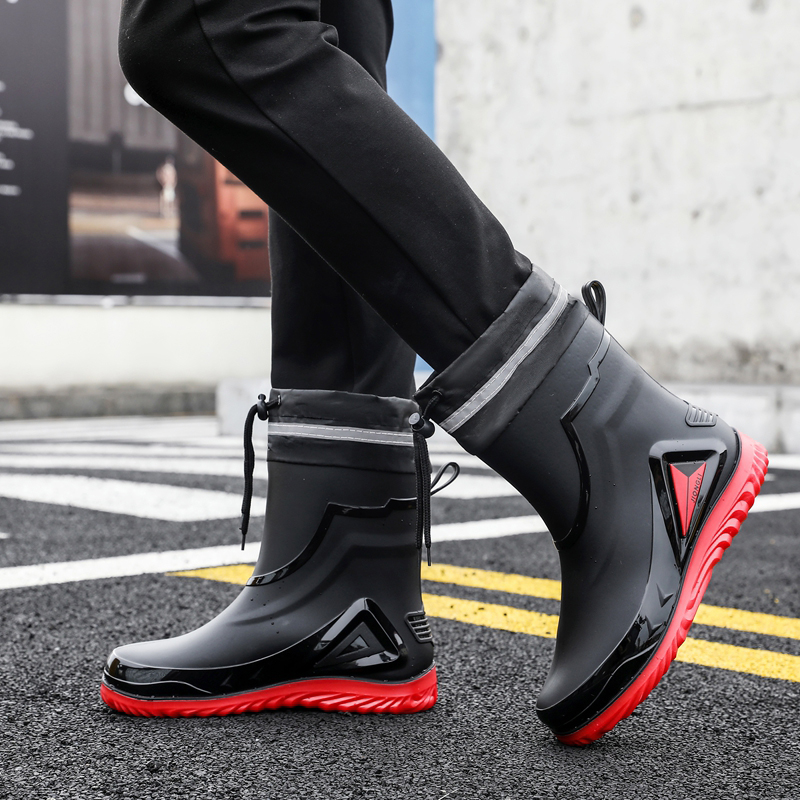 雨鞋男款短筒加绒可拆洗雨靴平底大码中筒时尚厨房外卖骑手防水鞋