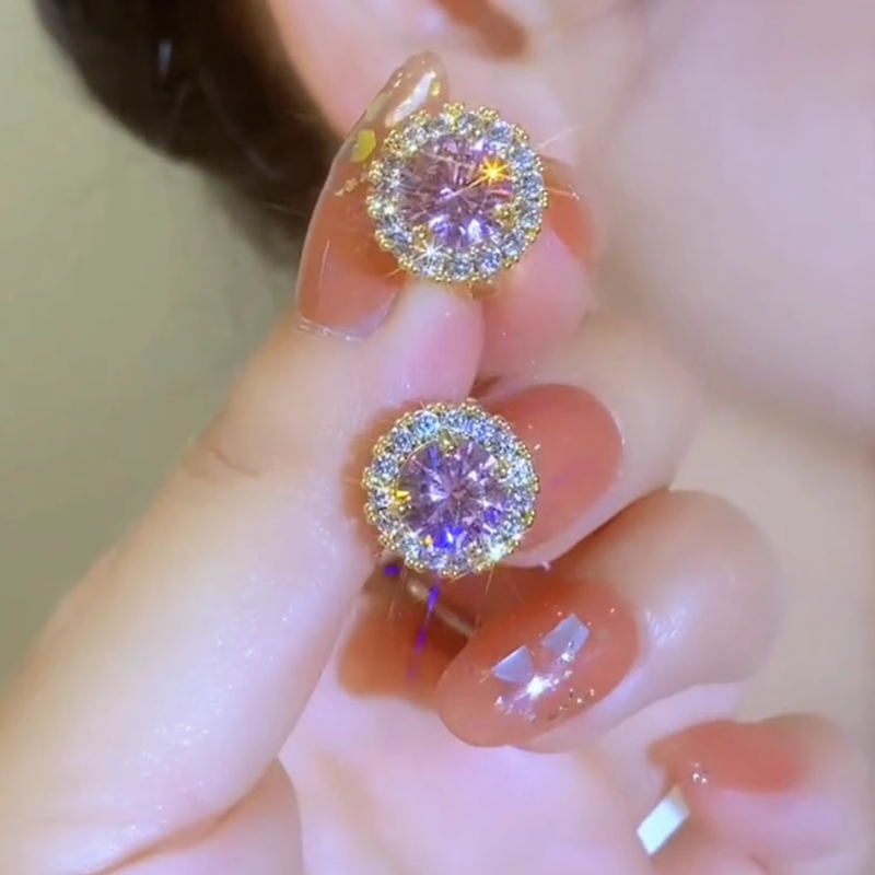 合金耳饰 高级感紫色圆形小耳扣耳环女网红百搭2024新款爆款耳坠