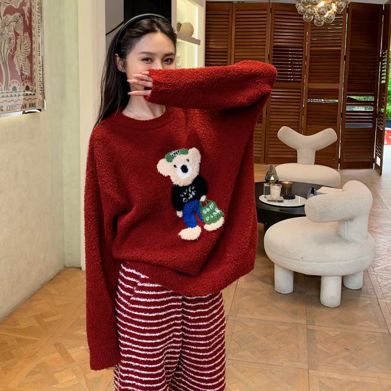 娜扎半边绒新款熊熊的得意加绒加厚套头高档可外穿居家服秋冬服装