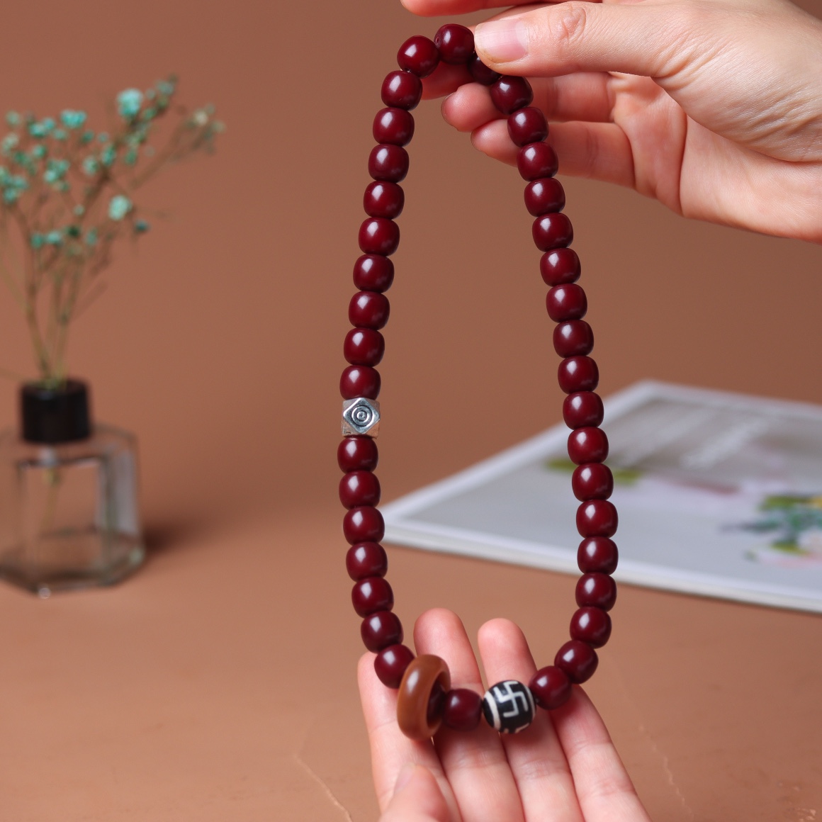 《鸿运当头》枣红色菩提根手持手串双圈款10/11文玩手串｛盘玩袋｝