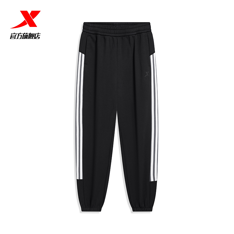 特步男装加厚保暖运动裤冬季新款休闲卫裤男子针织长裤