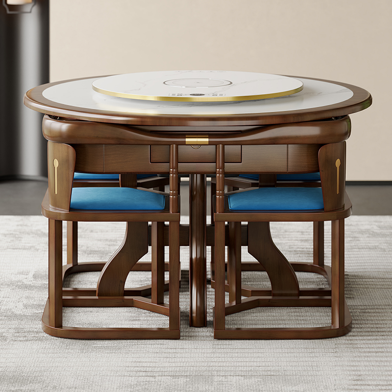 岩板餐桌麻将桌一体2025新款爆款电磁炉全自动麻将机麻将桌一体