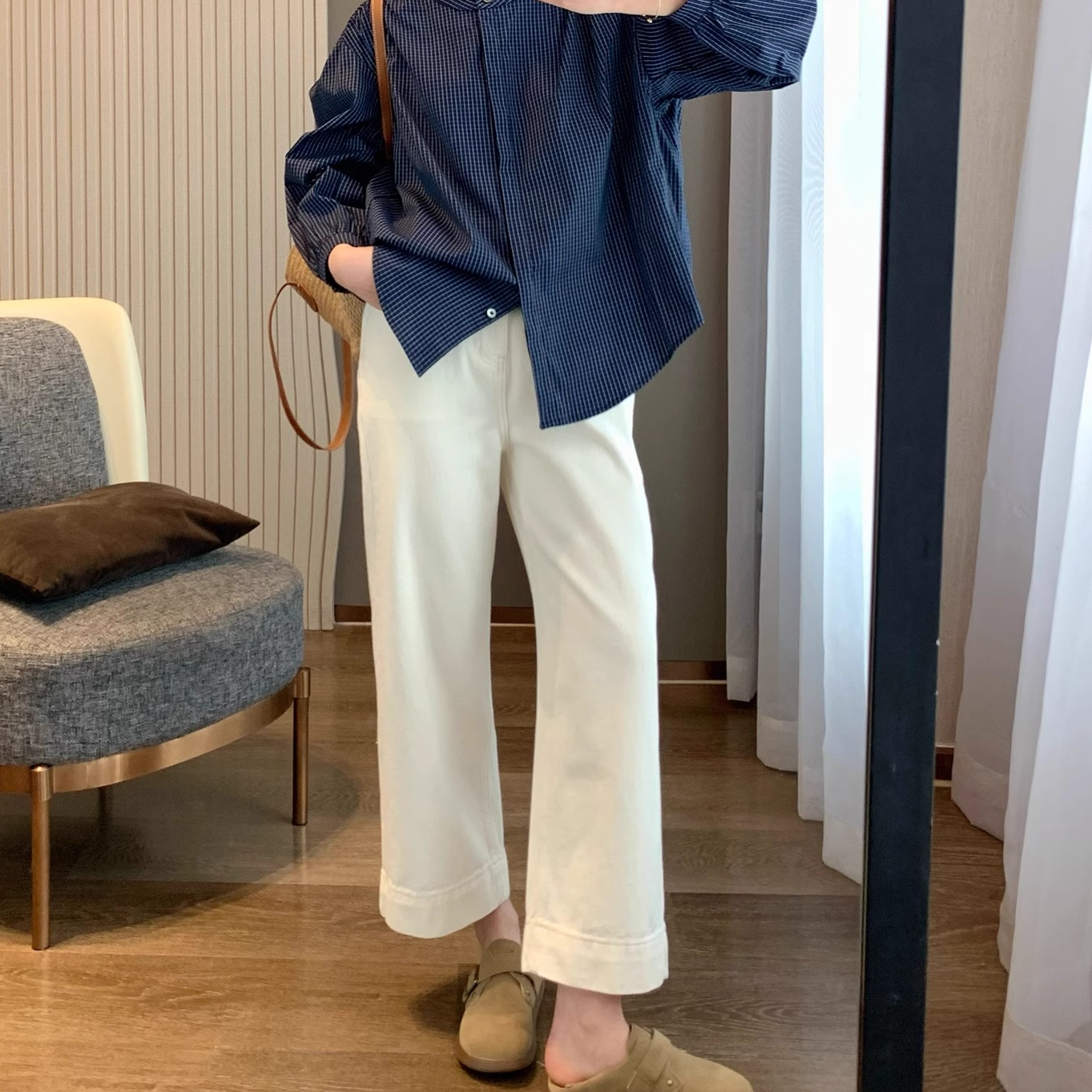 大码高腰直筒牛仔裤女2024夏季新款梨形身材显瘦遮胯阔腿牛仔裤子