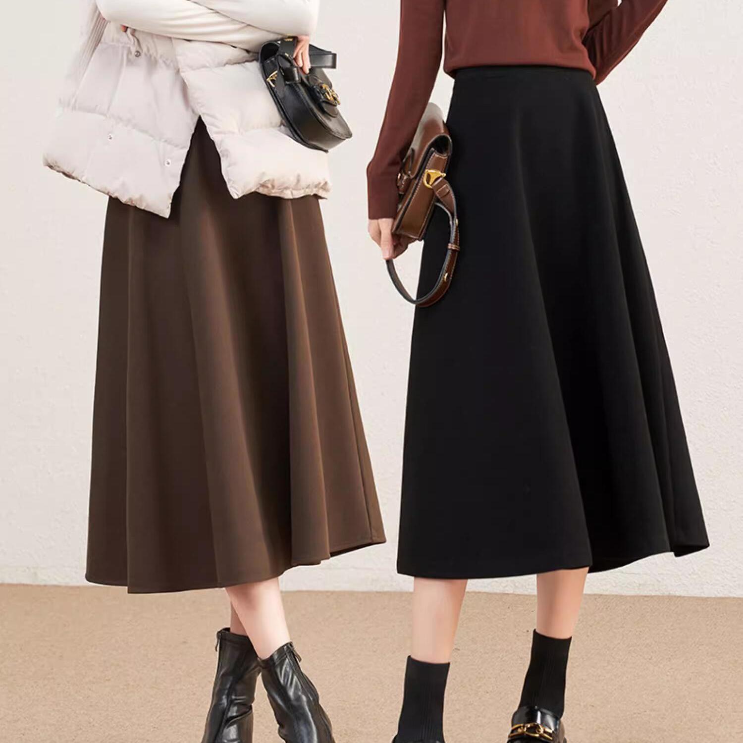 赫本风毛呢半身裙女中长款2025秋冬新遮胯显瘦高级感灰色a字伞裙