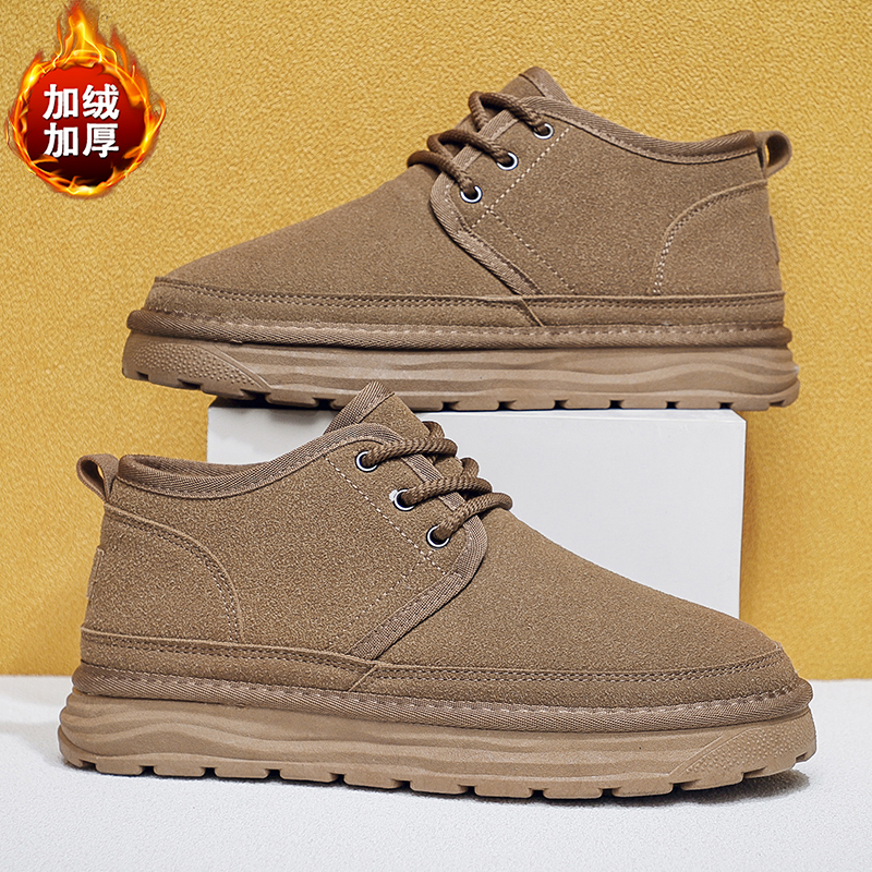 冬季保暖情侣鞋2025新款男士加绒加厚雪地靴防滑短筒靴男厚底靴子