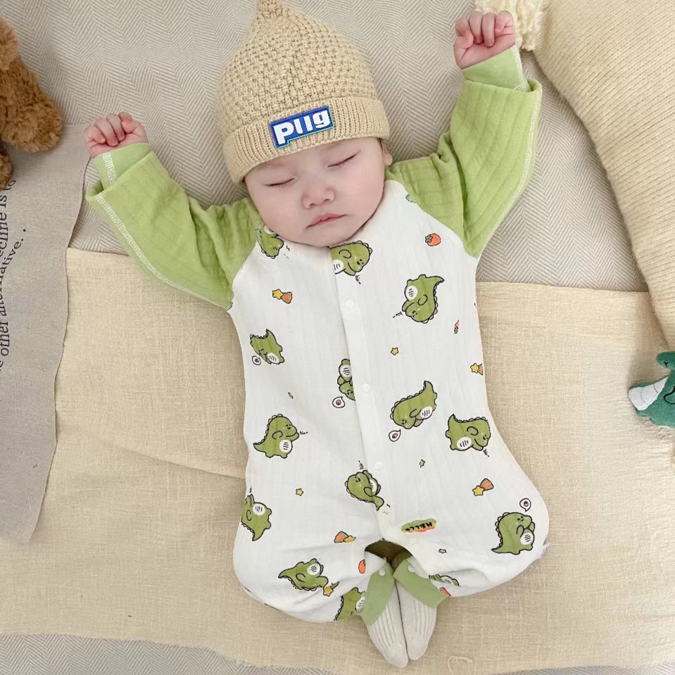 婴儿连体衣秋冬款夹棉保暖哈衣新生儿衣服纯棉冬季加厚宝宝无骨服