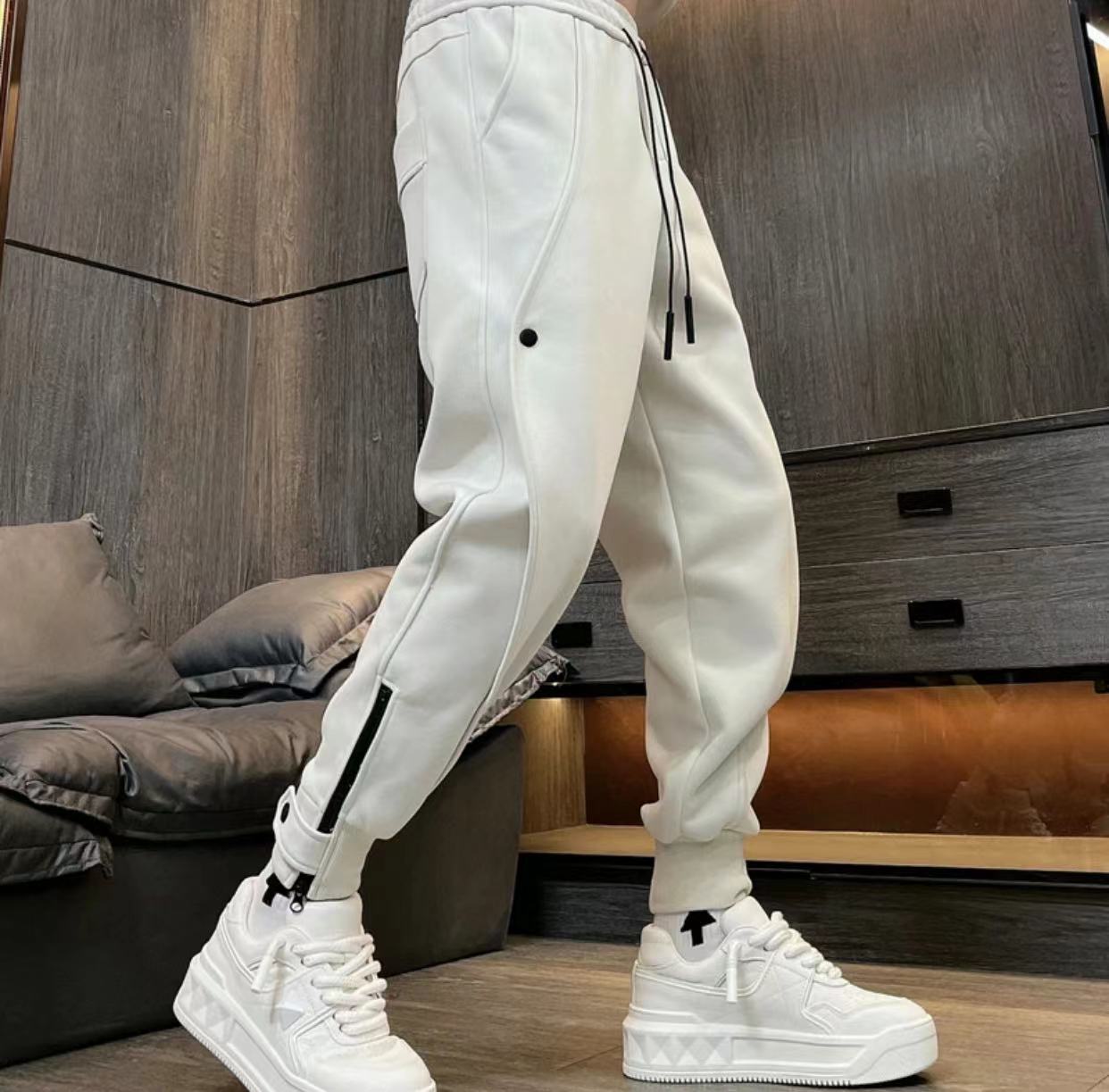 潮牌拉链卫裤男秋季纯色宽松束脚哈伦裤韩版舒适百搭网红休闲裤