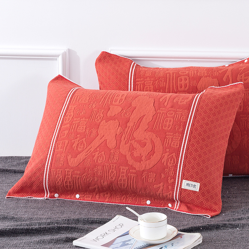 纯棉按扣三层枕套枕巾吸汗防滑不脱落一对装高档欧式全棉家用纱布