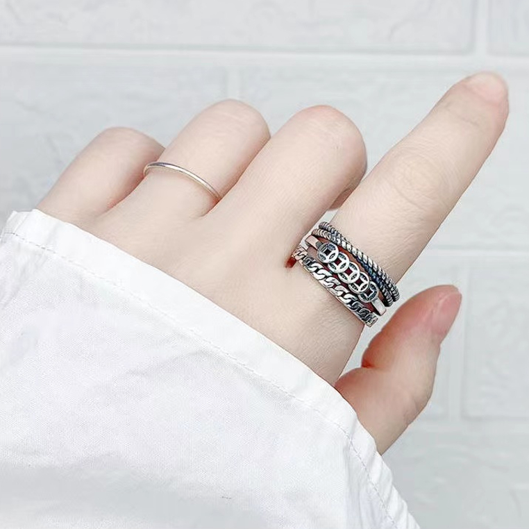 925银戒指 招财转运ins潮流小众设计复古食指尾戒戒指钱币做旧女