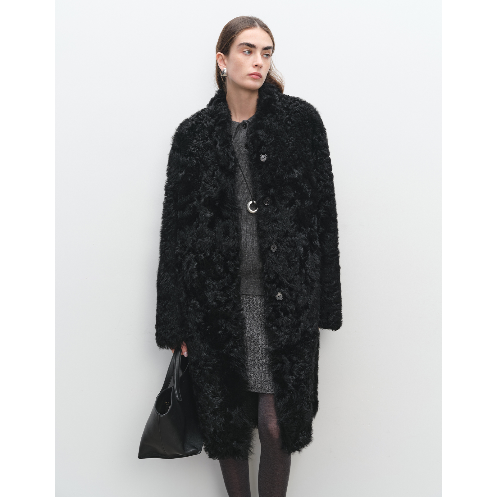 MSBEAST/野兽小姐茧型休闲小棒球领托斯卡纳皮毛一体外套丨寻冬寂