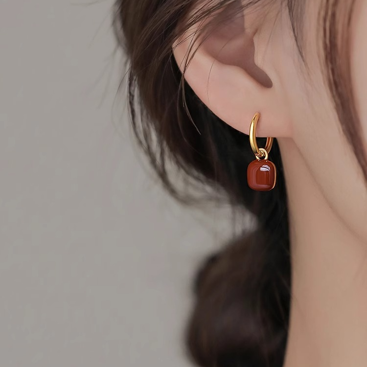 925银珐琅耳饰 红色耳圈耳钉耳环小众轻奢精致气质设计感港风百搭