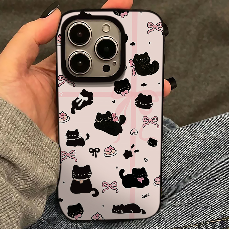 欧克里里豹蝴蝶结小黑猫大孔亮黑适用iPhone15/14手机壳苹果13/12