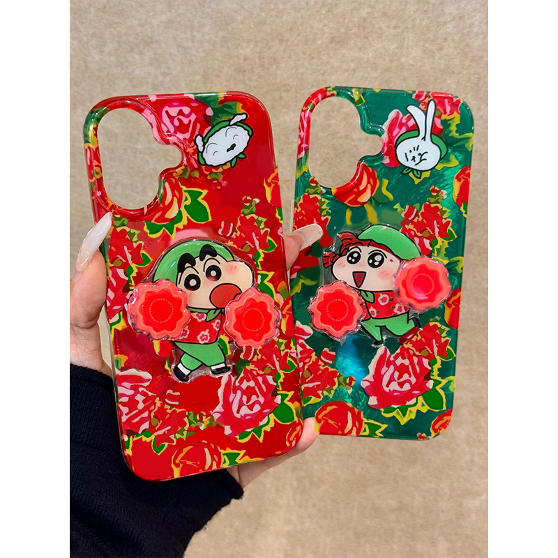 欧克里里歪眉小新旋转红花支架适用苹果16手机壳华为vivo小米oppo