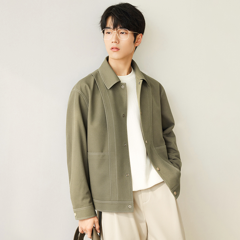 高档百搭男士外套春秋男装2024新款高级感辑明线潮流宽松男款J032