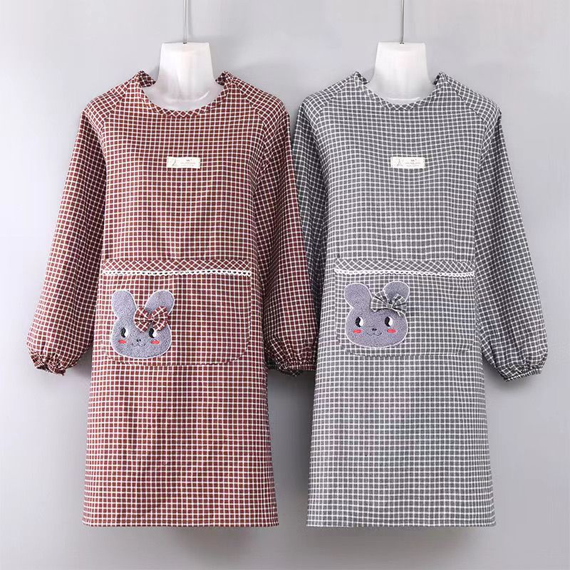 纯棉长袖围裙厨房家用女工作可爱洋气罩衣成人外穿韩版工作男定制