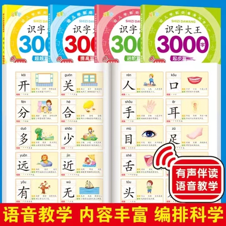 识字大王3000字幼儿园学前启蒙认字神器儿童看图入门识字卡大全