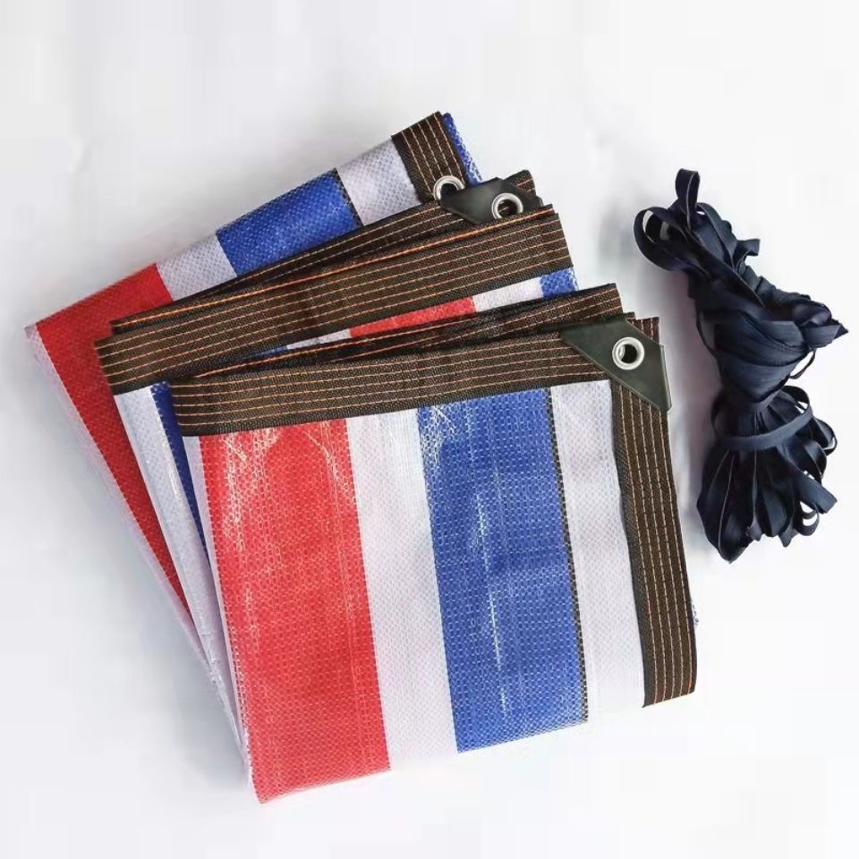 加厚防水布防雨布包边打孔三色彩条布防水防晒篷布遮雨棚隔热遮阳