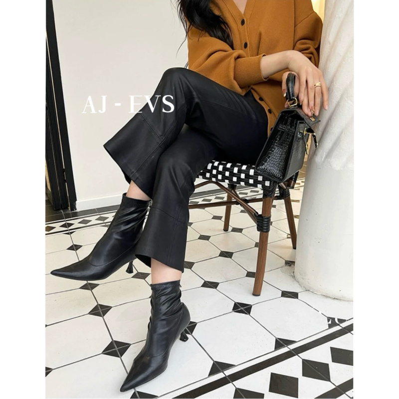AJ -EVS【显瘦女神皮裤· 高弹微喇小羊皮9分皮裤】
