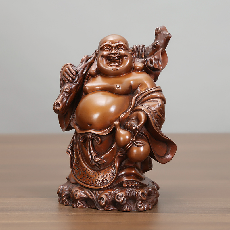 紫铜布袋弥勒站立像摆件全铜大肚弥办公室客厅茶室装饰铜弥勒摆件