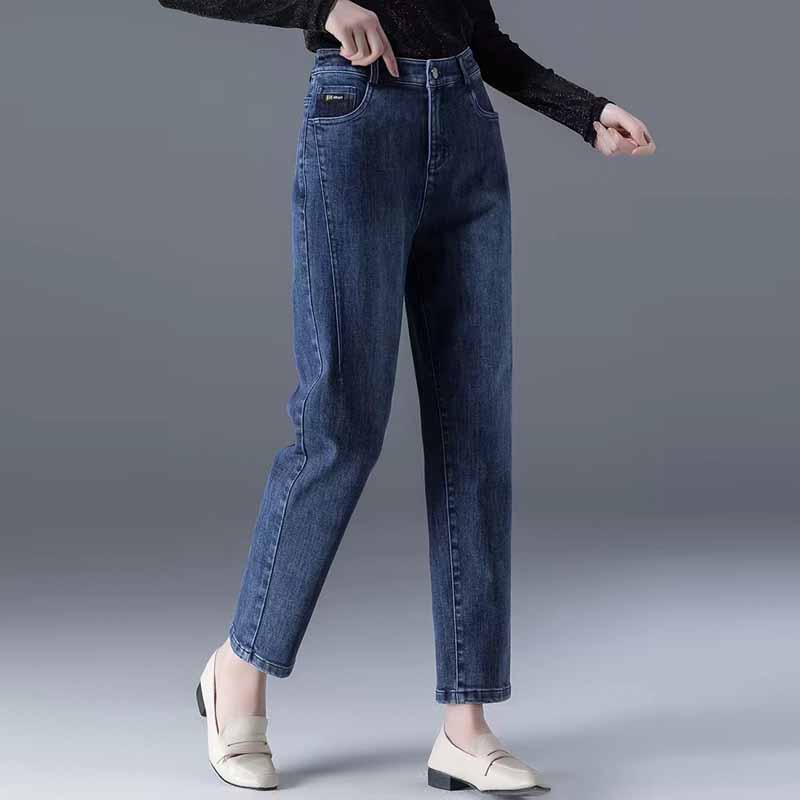 洋气新款牛仔裤女秋冬大码时尚显瘦九分裤高腰百搭潮流妈妈装宽松