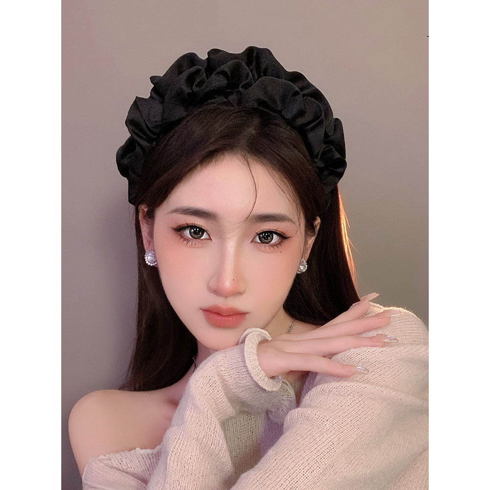 YIZUN.CHOMEL缎面发箍高颅顶褶皱发带女网红同款新款时尚宽边头箍