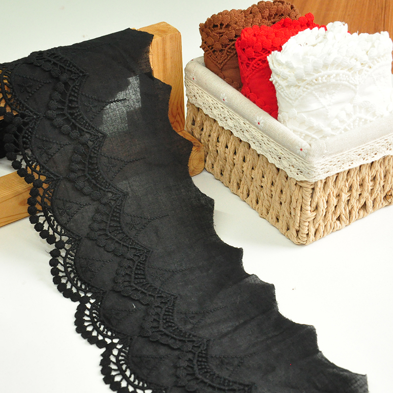 14CM宽纯棉双层刺绣棉布花边辅料袖口下摆裙边服装装饰蕾丝花边