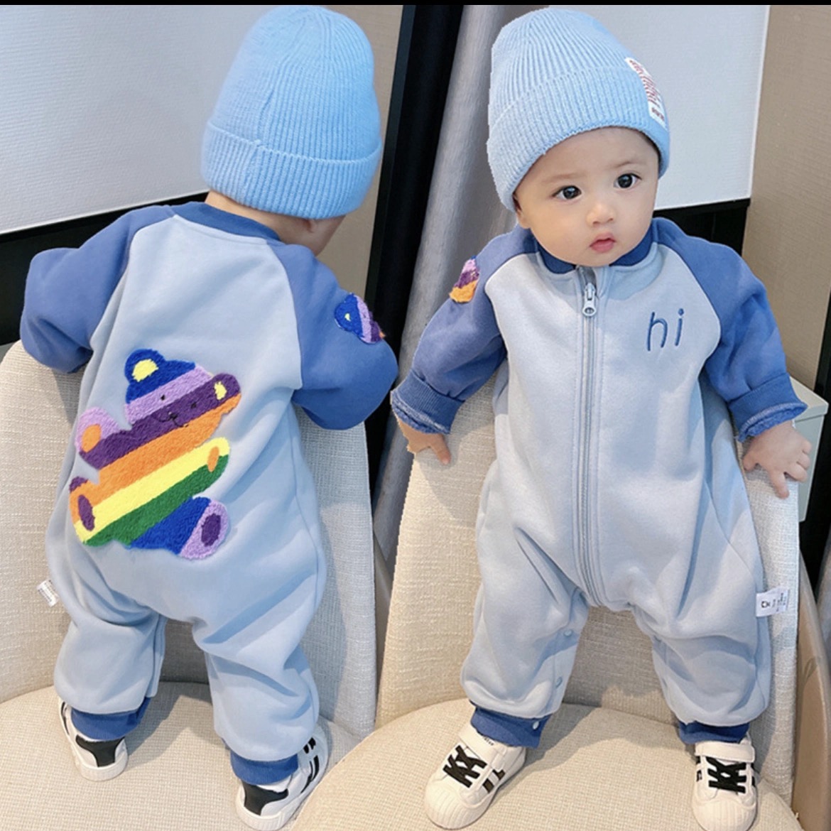 婴幼儿宝宝连体衣服套装春秋可爱超萌哈衣薄款一岁婴童抱衣爬服