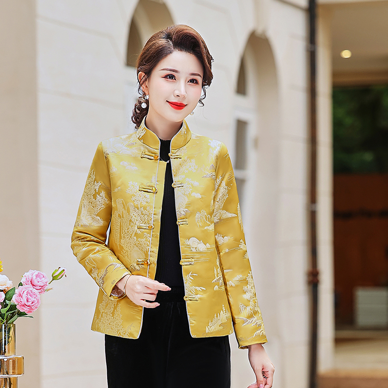 中国风提花长袖外套秋冬新款棉衣改良唐装新中式立领盘扣上衣棉服