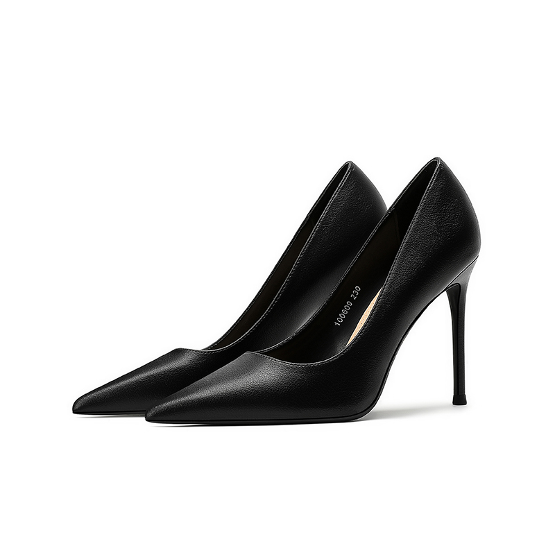 鞋子女款爆款2025新款羊皮黑色高跟鞋女细跟性感百搭气质工作单鞋