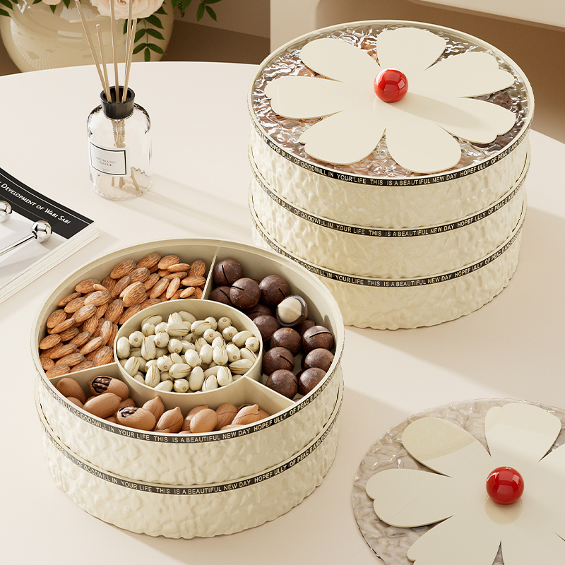 轻奢密封坚果零食摆放盘过年干果盘收纳盒家用客厅茶几水果盘