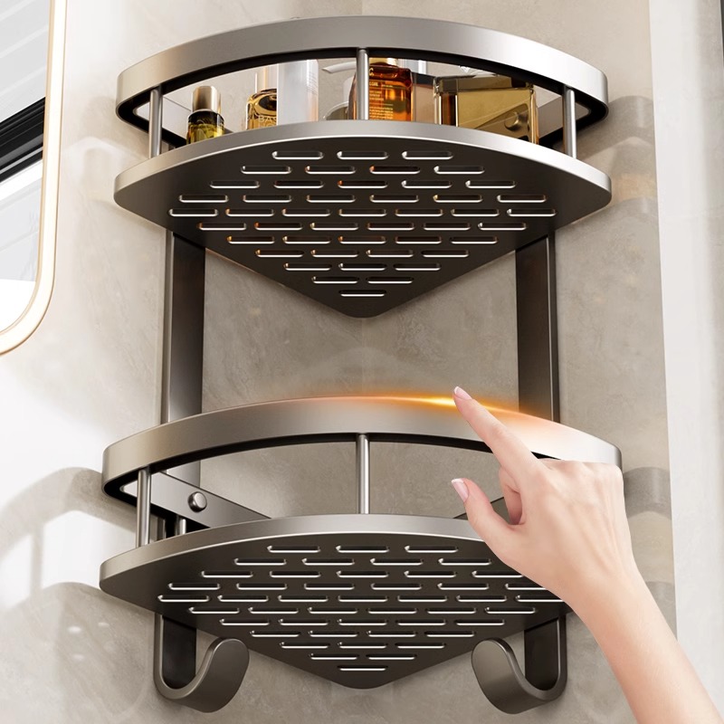 太空铝浴室置物架卫生间免打孔三角壁挂架厕所洗手间墙角收纳架子