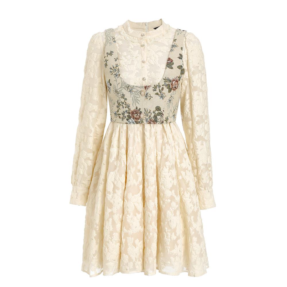 MAXRIENY浮雕提花公主裙复古气质优雅两件套2022春季时尚连衣短裙