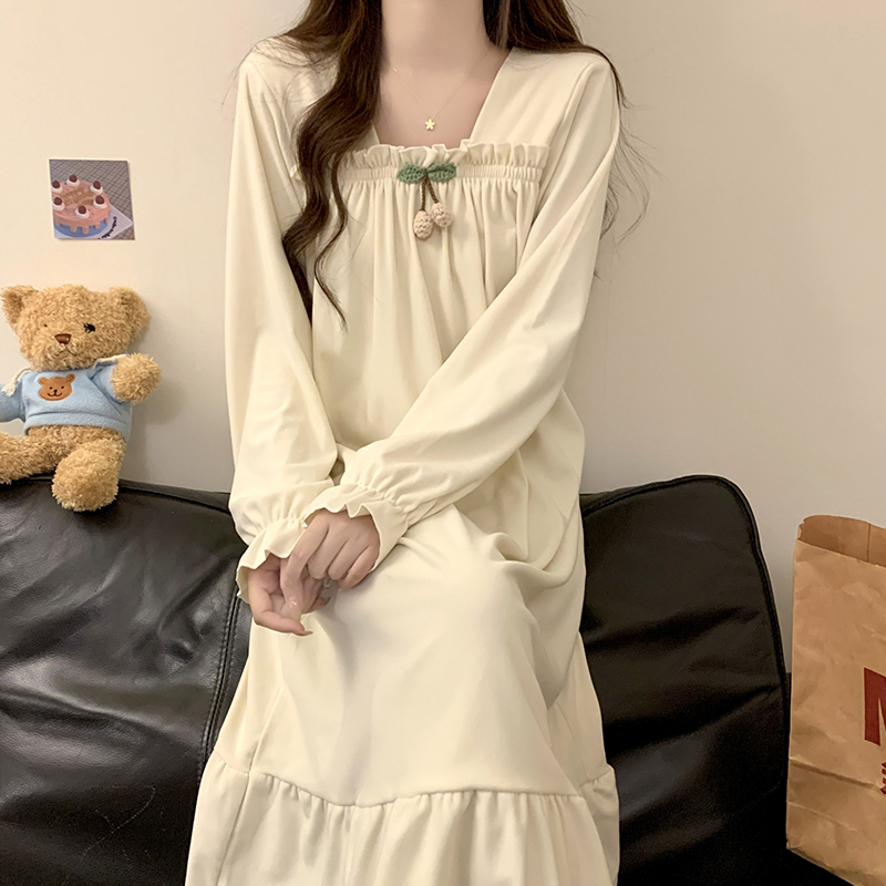 长袖睡裙女秋冬季加厚德绒2025新款小性感奶fufu宫廷大码孕妇睡衣