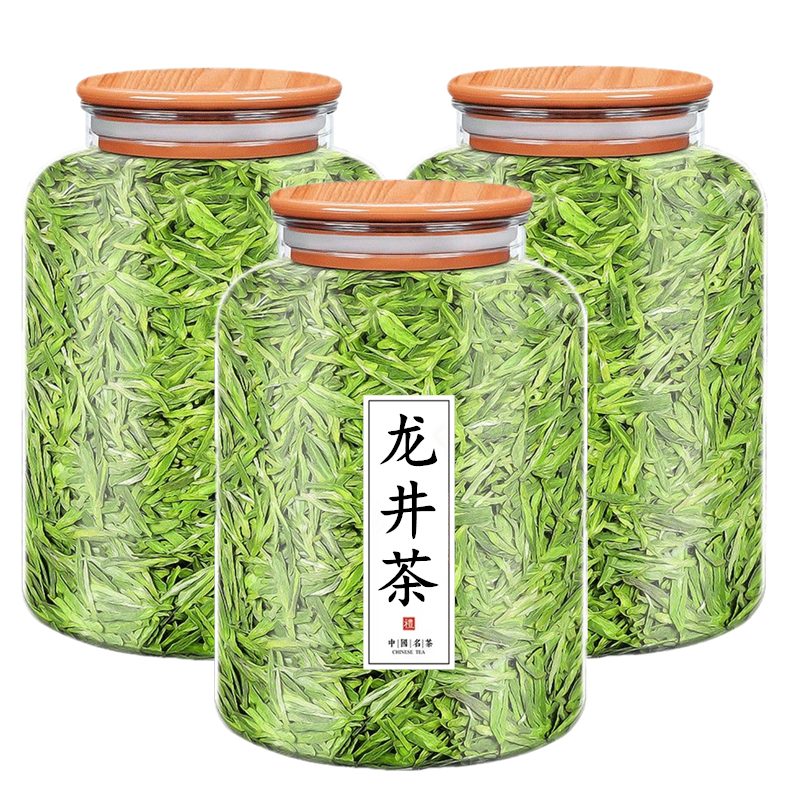 龙井茶2025新春茶叶自己喝明前浓香型杭州豆香绿茶木盖透明罐装