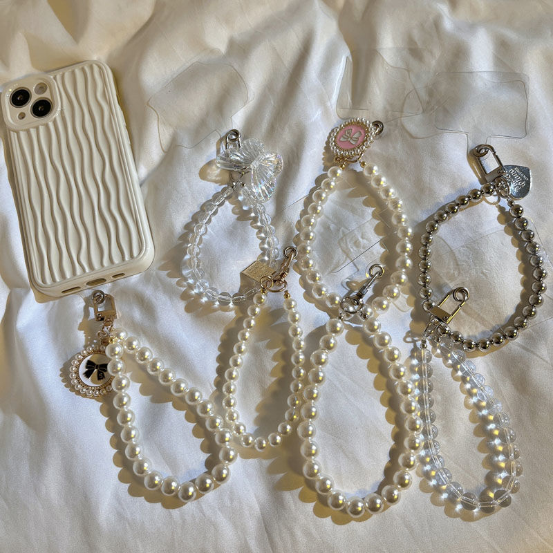 简约小香风珍珠手机链条配件防丢链串珠手链通用韩国同款diy手工