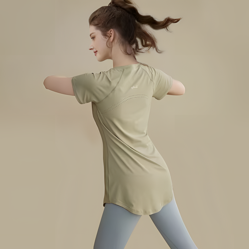 速干女t恤长款夏季冰丝运动短袖宽松跑步网眼透气瑜伽健身服上衣
