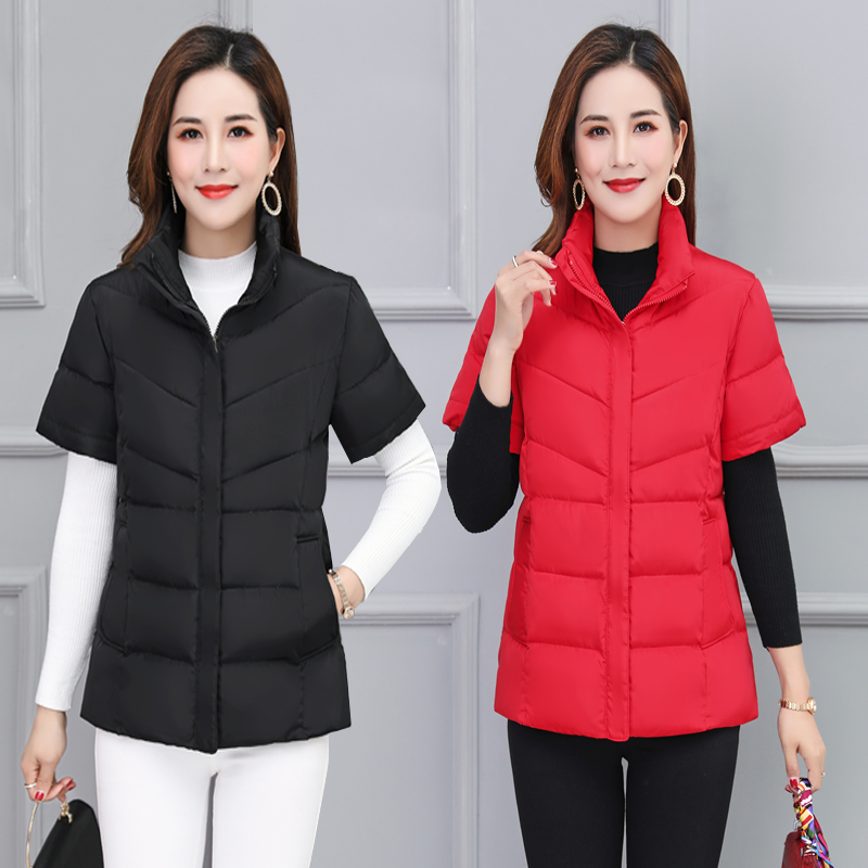 秋冬休闲时尚短款防寒中老年修身坎肩大码保暖护肩流行半袖妈妈装