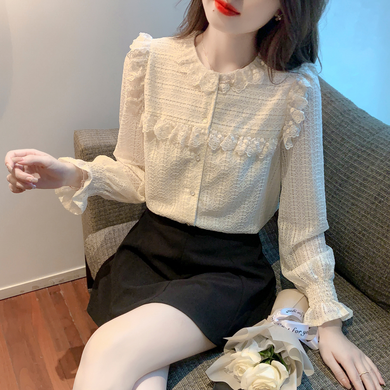 女装2025春秋新款爆款法式气质蕾丝衫女士长袖衬衫高级感洋气上衣