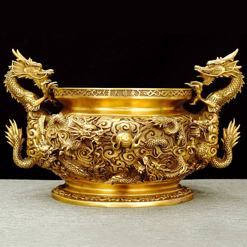 纯铜九龙摆件大号家用客厅装饰仿古熏香室内中式工艺品高档招柴