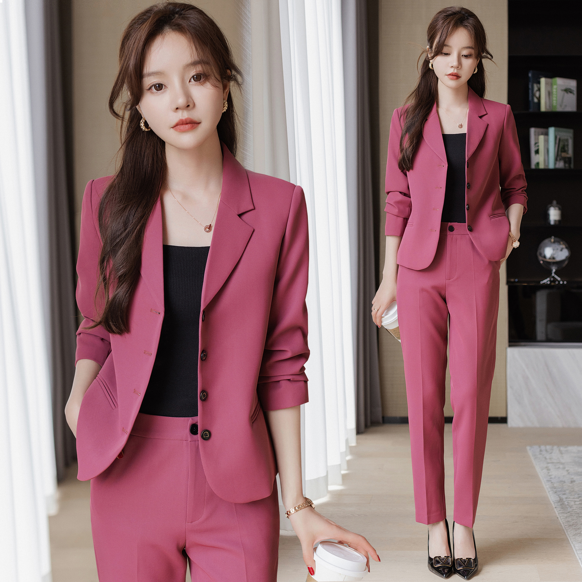 短款西装套装女春秋新款设计感气质时尚名媛小个子休闲西服两件套